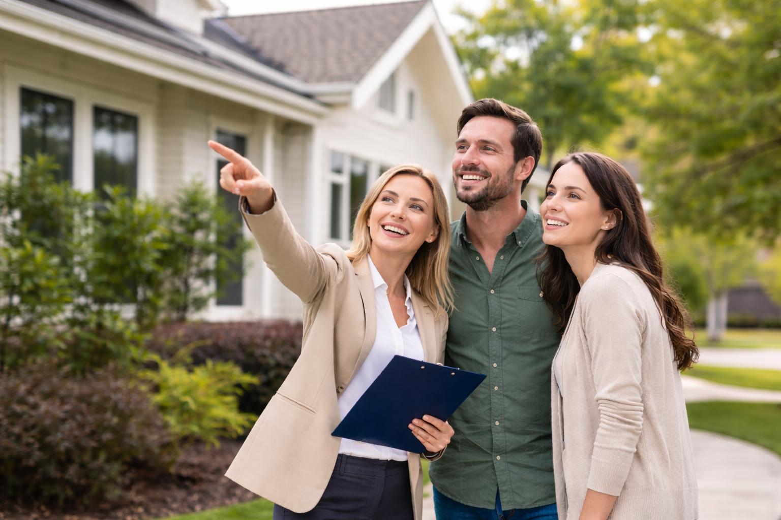Real estate realtor with buyers showing house before going to Georgia Closing Attorneys office