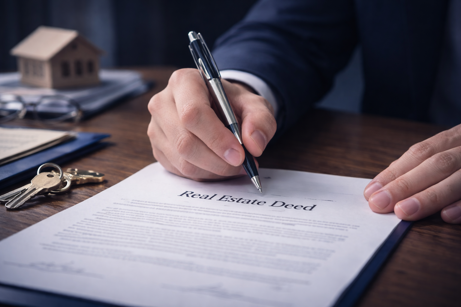 Buyer signing Georgia real estate closing documents at the closing table