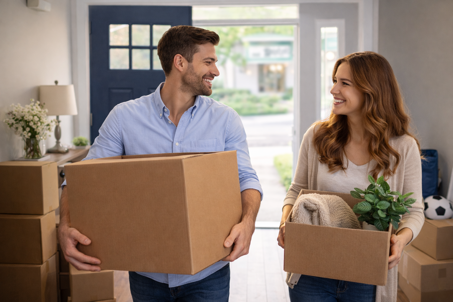 Couple moving into their new home after a Georgia real estate closing